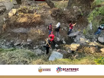 Ecatepec realiza jornada de limpieza en barrancas de El Ostor para prevenir inundaciones