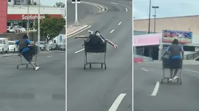 Joven realiza peligrosas acrobacias en carrito de supermercado por calles de Culiacán