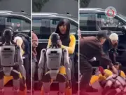 Caída viral de Cardi B con robot humanoide durante Super Bowl LX en San Francisco