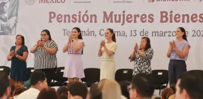 Ariadna Montiel entrega pensión Mujeres Bienestar en Colima junto a Claudia Sheinbaum