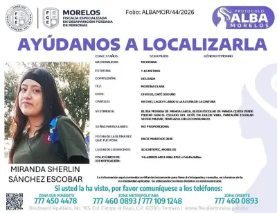Buscan a estudiante desaparecida en Morelos; autoridades activan Protocolo Alba