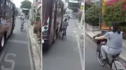 Ciclista en CDMX se salva por centímetros de ser atropellada por camión en carril compartido
