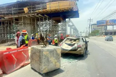 Conductor queda grave tras ser impactado por contrapeso de grúa en obras de Línea 6