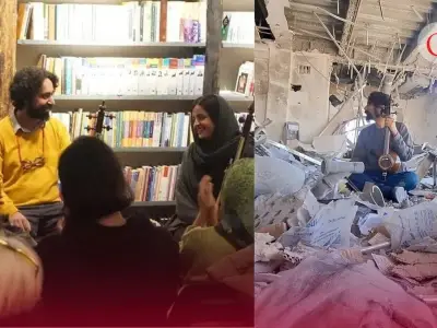 Profesor iraní toca kamancheh entre ruinas de su escuela bombardeada en Teherán