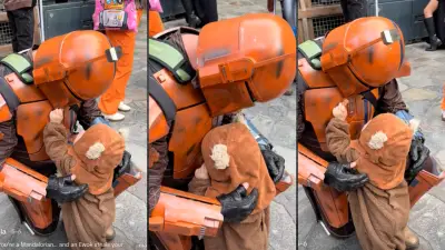 Bebé disfrazado de ewok abraza a Mandaloriano y derrite TikTok
