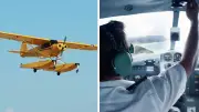 Avioneta aterriza entre autos y cables en Phoenix, Arizona
