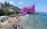 Bandera morada en Playa Flamingos de Puerto Vallarta por medusas