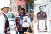 Morenista se promociona en SLP con imágenes mundialistas