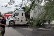 Tráiler derriba poste y cables de 13 mil voltios en NL