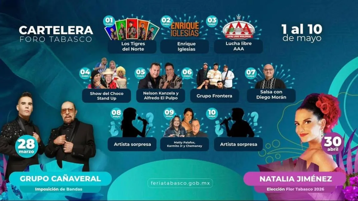 Feria Tabasco 2026: Enrique Iglesias, Ha*Ash y más en conciertos gratuitos