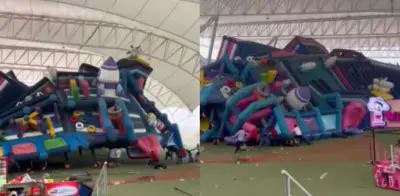 10 niños lesionados por inflable elevado por viento en Torreón, Coahuila