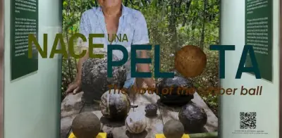 Exposición 'Nace una pelota' en Metro Zócalo: réplicas olmecas de hule