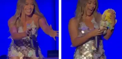 Hilary Duff recibe un Dr. Simi con su vestido de estrellas y reacciona emocionada