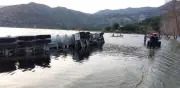 Tráiler vuelca en Hidalgo al cruzar carretera cubierta por laguna de Metztitlán